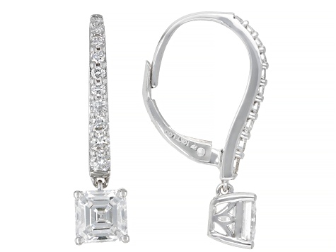 Certified Asscher Cut and Round White Lab-Grown Diamond G SI 10K White Gold Dangle Earrings 2.50ctw