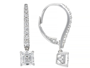 Certified Asscher Cut and Round White Lab-Grown Diamond G SI 10K White Gold Dangle Earrings 2.50ctw