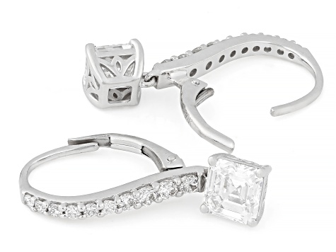 Certified Asscher Cut and Round White Lab-Grown Diamond G SI 10K White Gold Dangle Earrings 2.50ctw