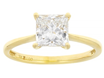 Picture of Certified Princess Cut White Lab-Grown Diamond H SI 10K Yellow Gold Solitaire Ring 1.50ct