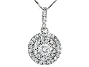 Round White Lab-Grown Diamond G-H SI1 10K White Gold Halo Pendant With Chain 1.00ctw