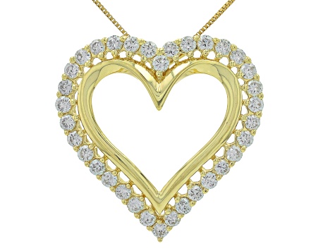 Round White Lab-Grown Diamond G-H SI1 10K Yellow Gold Heart Slide Pendant With Chain 0.75ctw
