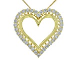 Round White Lab-Grown Diamond G-H SI1 10K Yellow Gold Heart Slide Pendant With Chain 0.75ctw