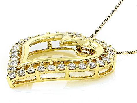 Round White Lab-Grown Diamond G-H SI1 10K Yellow Gold Heart Slide Pendant With Chain 0.75ctw