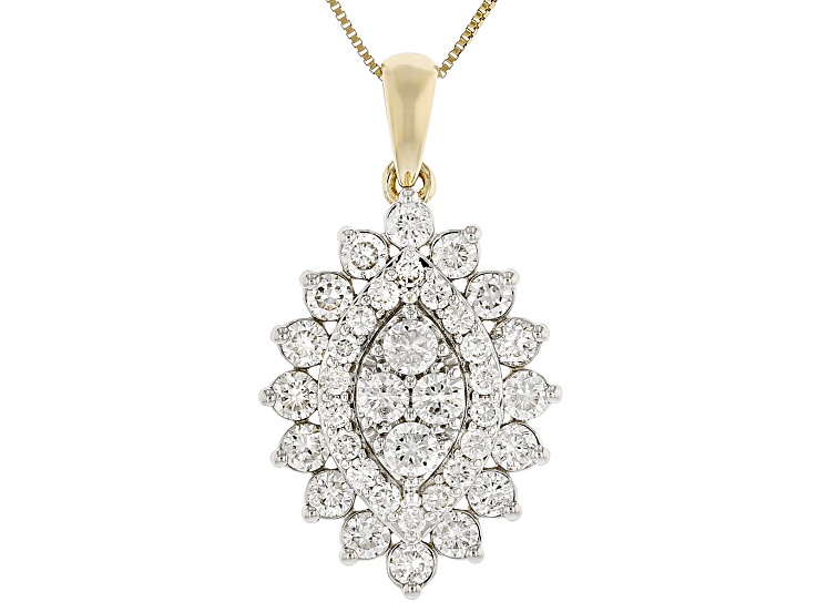Round White Lab-Grown Diamond G-H SI1 10K Yellow Gold Cluster Pendant With Chain 1.00ctw