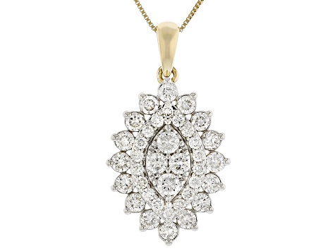 Round White Lab-Grown Diamond G-H SI1 10K Yellow Gold Cluster Pendant With Chain 1.00ctw