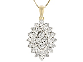 Round White Lab-Grown Diamond G-H SI1 10K Yellow Gold Cluster Pendant With Chain 1.00ctw