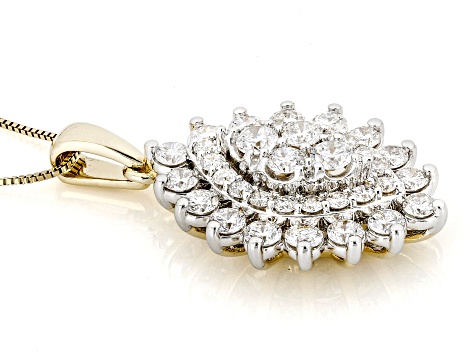 Round White Lab-Grown Diamond G-H SI1 10K Yellow Gold Cluster Pendant With Chain 1.00ctw