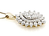 Round White Lab-Grown Diamond G-H SI1 10K Yellow Gold Cluster Pendant With Chain 1.00ctw