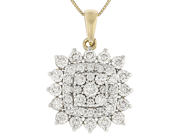 Round White Lab-Grown Diamond G-H SI1 10K Yellow Gold Cluster Pendant With Chain 1.00ctw