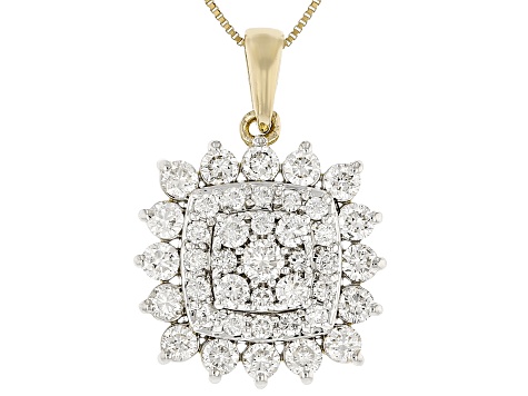 Round White Lab-Grown Diamond G-H SI1 10K Yellow Gold Cluster Pendant With Chain 1.00ctw
