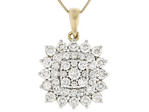 Round White Lab-Grown Diamond G-H SI1 10K Yellow Gold Cluster Pendant With Chain 1.00ctw