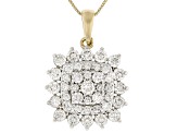 Round White Lab-Grown Diamond G-H SI1 10K Yellow Gold Cluster Pendant With Chain 1.00ctw