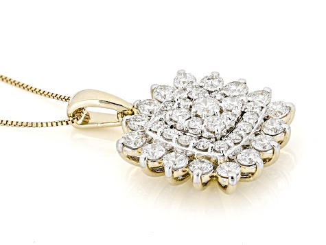 Round White Lab-Grown Diamond G-H SI1 10K Yellow Gold Cluster Pendant With Chain 1.00ctw
