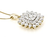 Round White Lab-Grown Diamond G-H SI1 10K Yellow Gold Cluster Pendant With Chain 1.00ctw