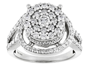 Round White Lab-Grown Diamond G-H SI Rhodium Over Sterling Silver Cluster Ring 1.35ctw