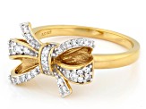 Round White Lab-Grown Diamond G-H SI 14K Yellow Gold Over Sterling Silver Bow Ring 0.20ctw