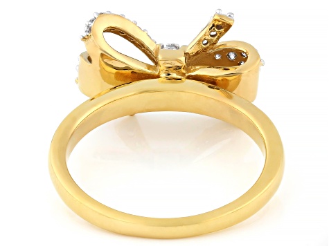 Round White Lab-Grown Diamond G-H SI 14K Yellow Gold Over Sterling Silver Bow Ring 0.20ctw