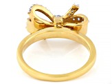 Round White Lab-Grown Diamond G-H SI 14K Yellow Gold Over Sterling Silver Bow Ring 0.20ctw