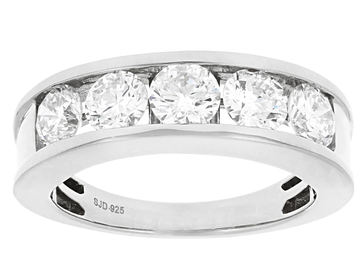Round White Lab-Grown Diamond G-H SI Rhodium Over Sterling Silver Band Ring 1.80ctw