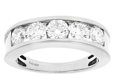 Round White Lab-Grown Diamond G-H SI Rhodium Over Sterling Silver Band Ring 1.80ctw