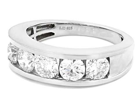 Round White Lab-Grown Diamond G-H SI Rhodium Over Sterling Silver Band Ring 1.80ctw