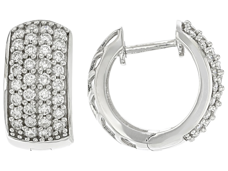 Round White Lab-Grown Diamond G-H SI Rhodium Over Sterling Silver Huggie Earrings 0.90ctw