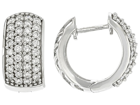 Round White Lab-Grown Diamond G-H SI Rhodium Over Sterling Silver Huggie Earrings 0.90ctw