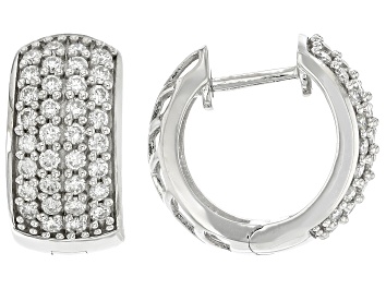Picture of Round White Lab-Grown Diamond G-H SI Rhodium Over Sterling Silver Huggie Earrings 0.90ctw