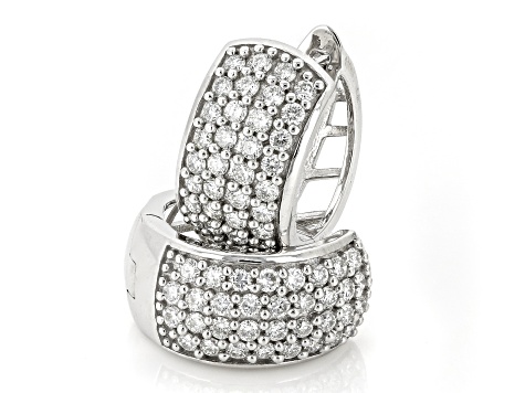 Round White Lab-Grown Diamond G-H SI Rhodium Over Sterling Silver Huggie Earrings 0.90ctw