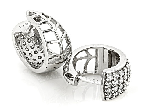Round White Lab-Grown Diamond G-H SI Rhodium Over Sterling Silver Huggie Earrings 0.90ctw