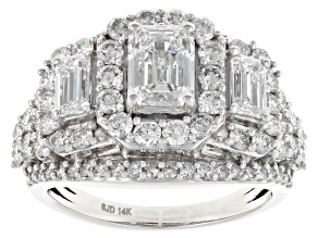 Certified Emerald Cut and Round White Lab-Grown Diamond G-H VS 14K White Gold Halo Ring 3.30ctw