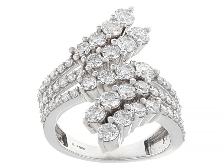 Round White Lab-Grown Diamond G-H SI Rhodium Over Sterling Silver Bypass Ring 2.75ctw