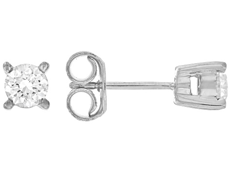Round White Lab-Grown Diamond F-G VS2 Rhodium Over Sterling Silver Solitaire Stud Earrings 1.00ctw