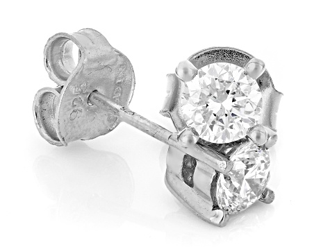 Round White Lab-Grown Diamond F-G VS2 Rhodium Over Sterling Silver Solitaire Stud Earrings 1.00ctw