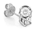Round White Lab-Grown Diamond F-G VS2 Rhodium Over Sterling Silver Solitaire Stud Earrings 1.00ctw