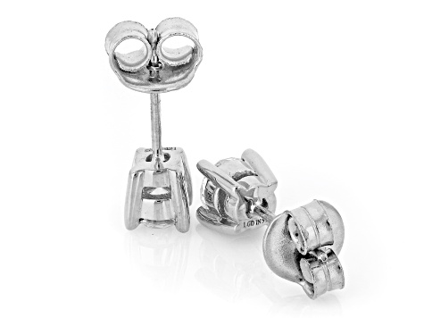 Round White Lab-Grown Diamond F-G VS2 Rhodium Over Sterling Silver Solitaire Stud Earrings 1.00ctw