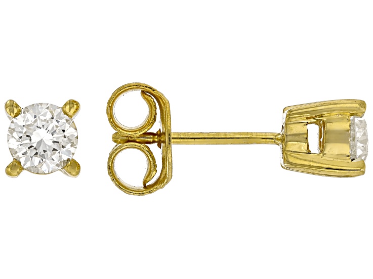 Round White Lab-Grown Diamond F-G VS2 14K Yellow Gold Over Silver Solitaire Stud Earrings 1.00ctw