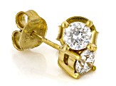 Round White Lab-Grown Diamond F-G VS2 14K Yellow Gold Over Silver Solitaire Stud Earrings 1.00ctw