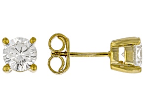 Round White Lab-Grown Diamond F-G VS2 14K Yellow Gold Over Silver Solitaire Stud Earrings 2.00ctw