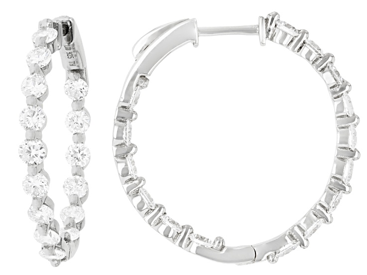 Round White Lab-Grown Diamond F-G VS2 Rhodium Over Sterling Silver Inside-Out Hoop Earrings 3.00ctw
