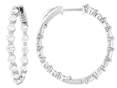 Round White Lab-Grown Diamond F-G VS2 Rhodium Over Sterling Silver Inside-Out Hoop Earrings 3.00ctw