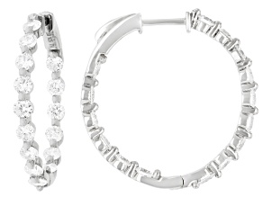 Round White Lab-Grown Diamond F-G VS2 Rhodium Over Sterling Silver Inside-Out Hoop Earrings 3.00ctw