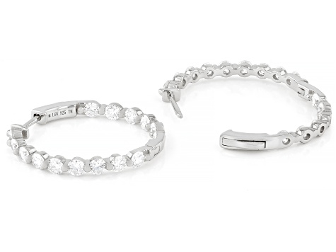 Round White Lab-Grown Diamond F-G VS2 Rhodium Over Sterling Silver Inside-Out Hoop Earrings 3.00ctw