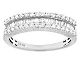 Round and Baguette Lab-Grown Diamond G-H SI Rhodium Over Sterling Silver Band Ring 0.55ctw
