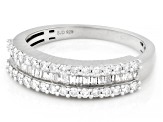 Round and Baguette Lab-Grown Diamond G-H SI Rhodium Over Sterling Silver Band Ring 0.55ctw