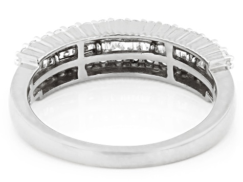 Round and Baguette Lab-Grown Diamond G-H SI Rhodium Over Sterling Silver Band Ring 0.55ctw