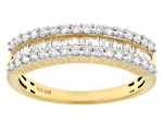 Round and Baguette Lab-Grown Diamond G-H SI 14K Yellow Gold Over Sterling Silver Band Ring 0.55ctw