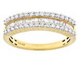 Round and Baguette Lab-Grown Diamond G-H SI 14K Yellow Gold Over Sterling Silver Band Ring 0.55ctw
