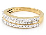 Round and Baguette Lab-Grown Diamond G-H SI 14K Yellow Gold Over Sterling Silver Band Ring 0.55ctw